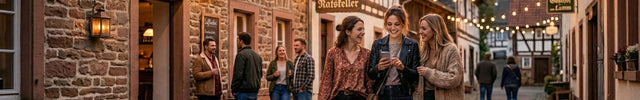 Drei junge Frauen sind auf dem Weg zu einem Dorffest.